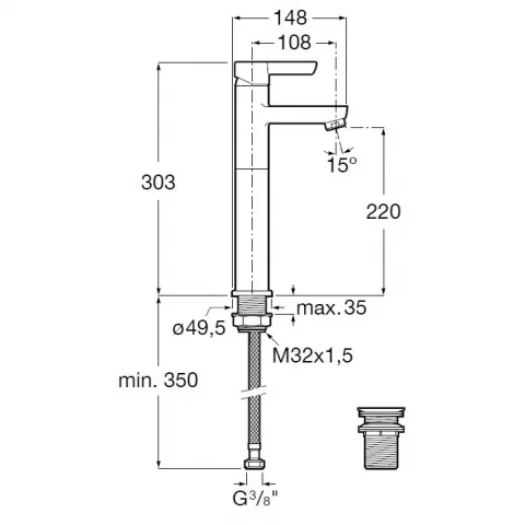 Baterie lavoar inalta Roca Saona, ventil click clack