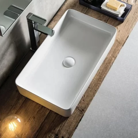 Lavoar pe blat Fluminia Lena, dreptunghiular, 50 x 34 cm, alb