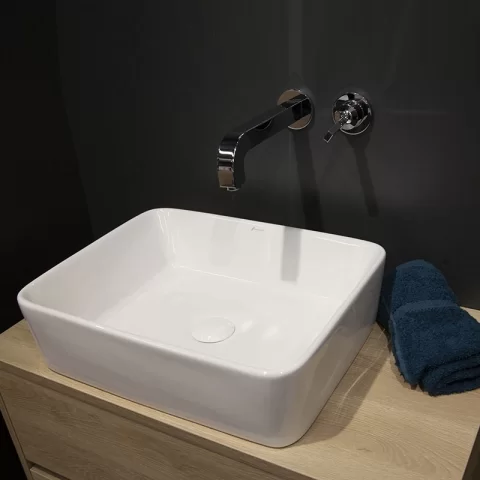 Lavoar pe blat Fluminia, Ares, dreptunghiular, 48 x 37 cm, alb