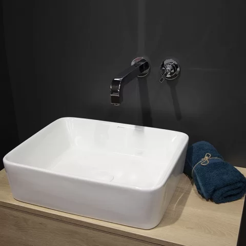 Lavoar pe blat Fluminia, Ares, dreptunghiular, 48 x 37 cm, alb