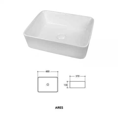 Lavoar pe blat Fluminia, Ares, dreptunghiular, 48 x 37 cm, alb
