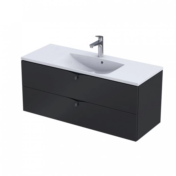 Set PROMO baza lavoar Oristo Siena negru mat si lavoar Amelia 120x45xH55 cm doua cuve