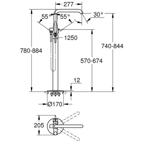Baterie cada dus freestanding Grohe Essence cupru