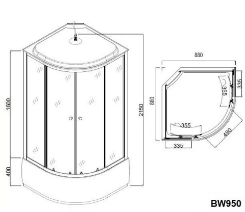 Cabina de dus completa, semirotunda, 80x80x215 cm
