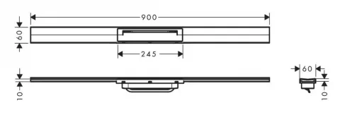 Rigolă liniară de duș cu grătar din inox 900, la nivelul solului, opțiune scurtare, negru mat 