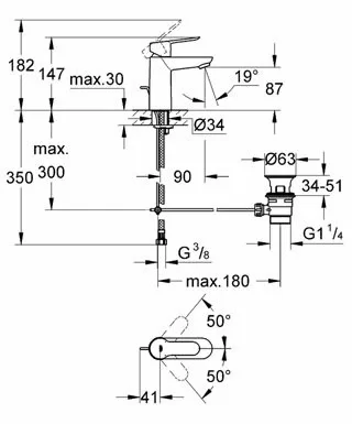 Set baterii 3in1 Grohe - Bau Edge cu baterie lavoar, baterie dus si set de dus Tempesta 