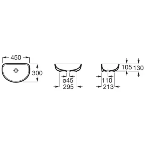 Lavoar baie pe blat, alb mat Roca Optica 45x30 cm