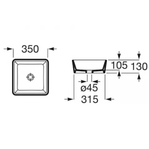 Lavoar baie pe blat, alb mat Roca Optica 35x35 cm