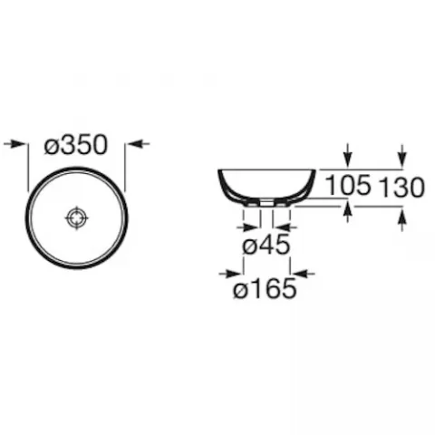 Lavoar baie pe blat rotund, alb mat Roca Optica Ø35 cm