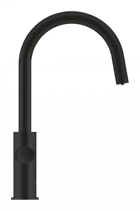 Baterie de bucatarie Grohe Blue Home, 3/8'', pipa inalta, Tip C, filtrare, racire, apa carbogazoasa, dus, Smart, mat, negru