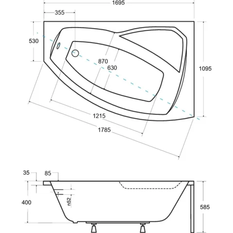 Cada de colt Besco Rima 170x110 cm partea dreapta alb
