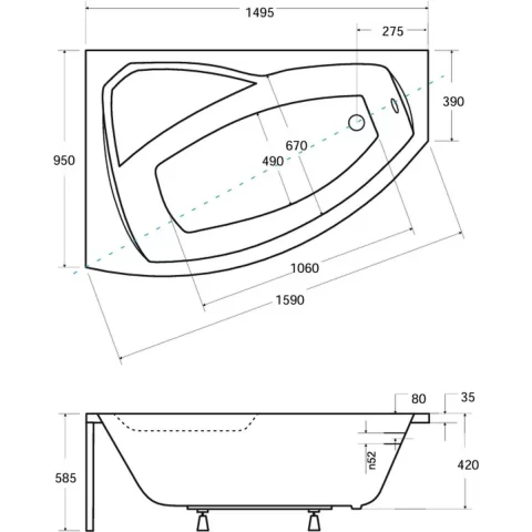 Cada de colt Besco Rima 150x95 cm partea stanga alb