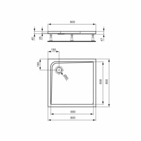 Cadita de dus patrata Ideal Standard Ultra Flat 80x80 cm