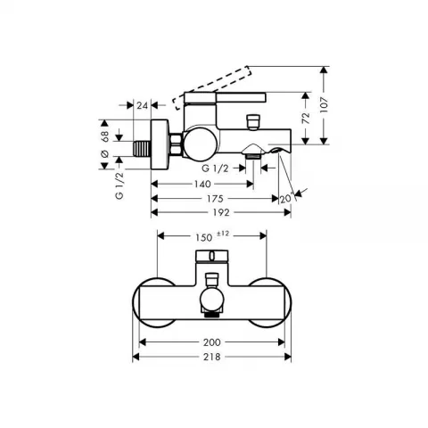 Baterie cada si dus Hansgrohe Zesis S, montaj pe perete, crom
