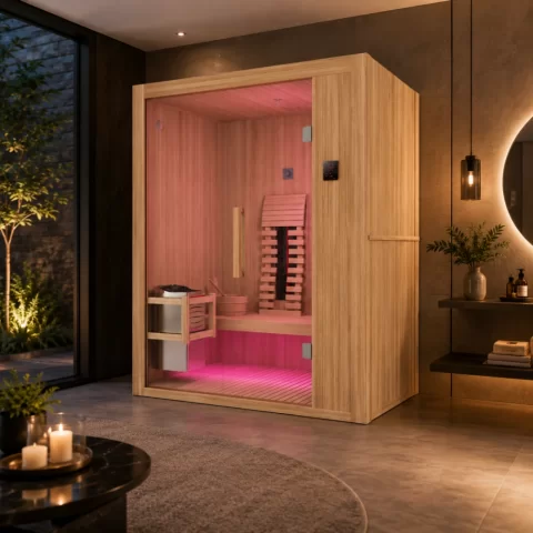 Sauna mixta Sanotechnik Alaska finlandeza si uscata cu infrarosu pentru 2 persoane 160x110xH200 cm
