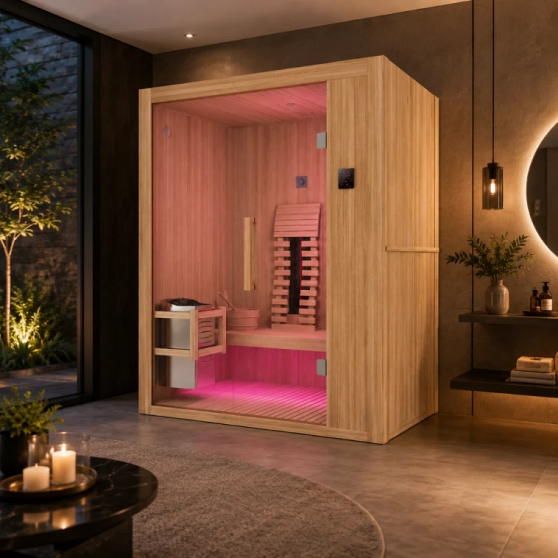 Sauna mixta Sanotechnik Alaska finlandeza si uscata cu infrarosu pentru 2 persoane 160x110xH200 cm
