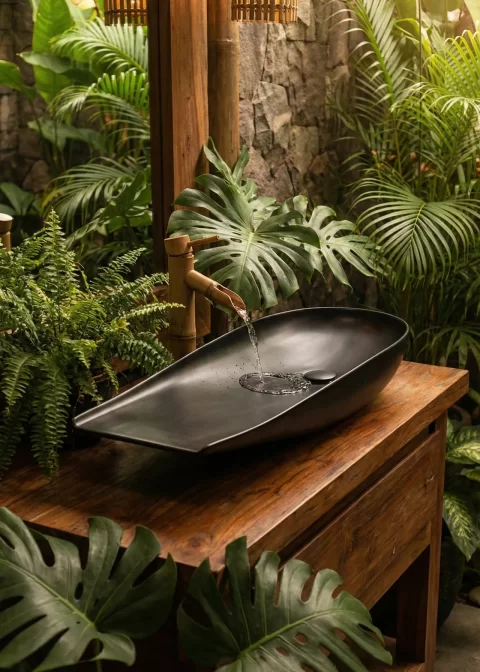 Lavoar ceramic cu forma atipica, negru mat
