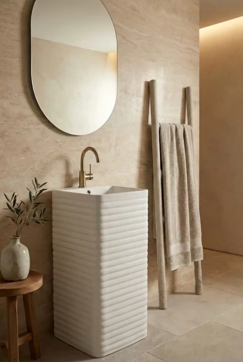 Lavoar freestanding ceramic – alb lucios, forma dreptunghiulara