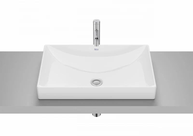 Lavoar pe blat Roca FINECERAMIC, 60x40x8 cm, fara orificiu pentru baterie