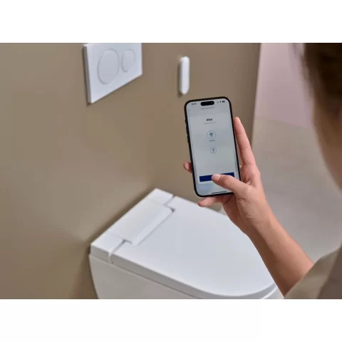 Vas WC Geberit AquaClean cu functie de bideu, suspendat, fara margine alb 