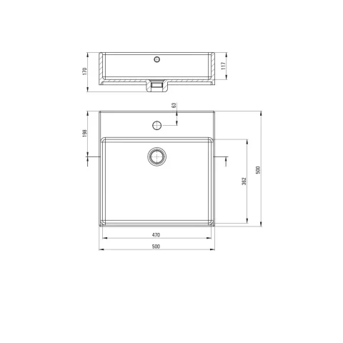 Lavoar Deante Temisto 50x50 cm patrat pe blat alb 