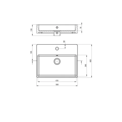 Lavoar Deante Temisto 50x40 cm dreptunghiular montaj pe blat alb 