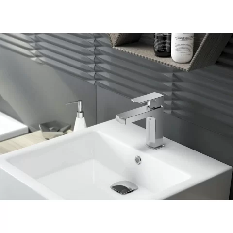 Lavoar Deante Temisto 50x50 cm patrat pe blat alb 
