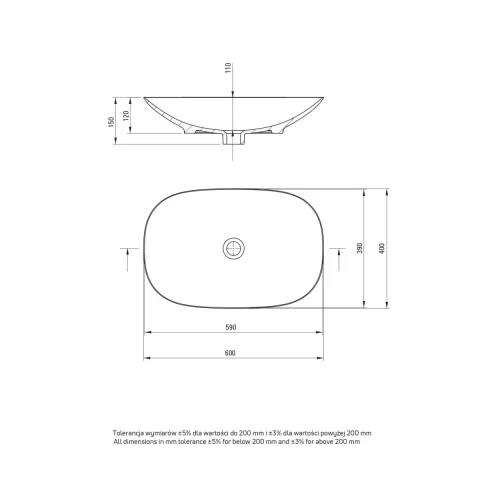 Lavoar Deante Alpinia  60x40 cm oval pe blat alb 