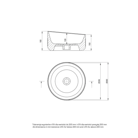 Lavoar Deante Silia Hexa 36x36 cm rotund pe blat alb 