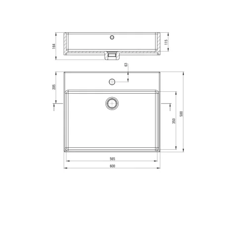 Lavoar Deante Temisto 60x50 cm dreptunghiular pe blat alb