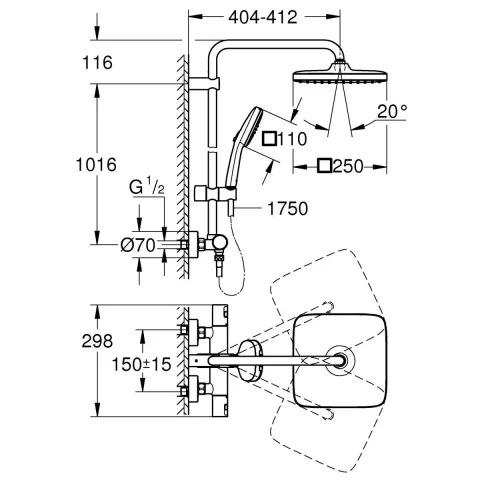 Sistem de dus cu termostat Grohe Vitalio Comfort negru