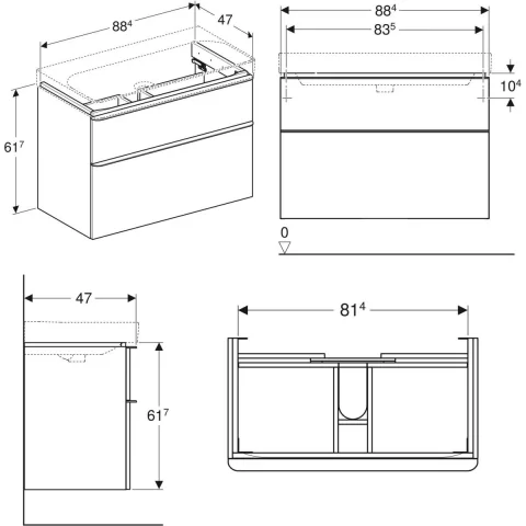 Dulap Geberit Smyle Square 88.4x47x61.7 cm suspendat, nuca