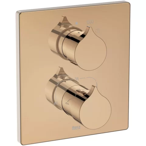 Baterie de dus Roca Insignia Rose Gold cu termostat auriu