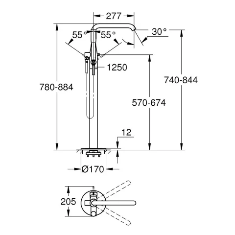 Baterie cada-dus freestanding auriu Grohe Essence