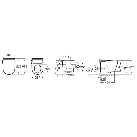 Vas wc cu capac soft-close suspendat rimless Roca Avant cu functie de bideu alb lucios 