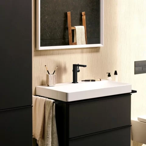 Baterie lavoar pe blat negru Hansgrohe Tecturis E 