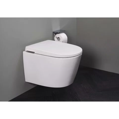 Vas wc cu capac soft-close suspendat rimless Roca Avant cu functie de bideu alb lucios 