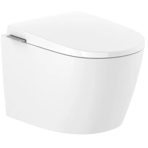 Vas wc cu capac soft-close suspendat rimless Roca Avant cu functie de bideu alb lucios 