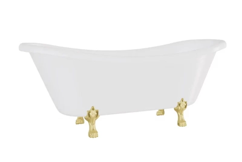 Cada freestanding Besco Amelia, 190x77 cm, cu picioare aurii si sifon cu preaplin