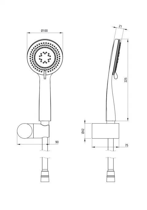 Para de dus Deante Arnika, cu suport si furtun 150 cm, negru