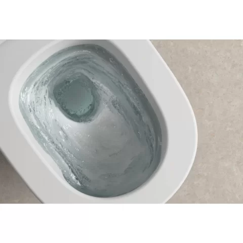 Set vas wc cu capac soft-close, suspendat, fara margine cu functie bideu, alb lucios