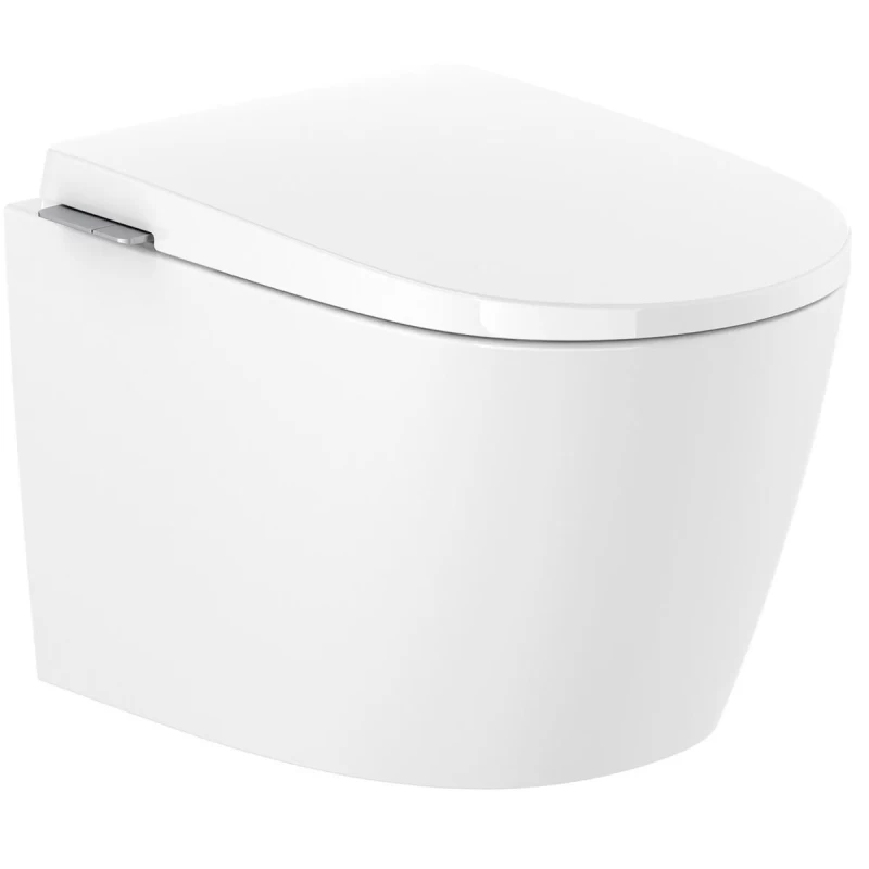 Set vas wc cu capac soft-close, suspendat, fara margine cu functie bideu, alb lucios