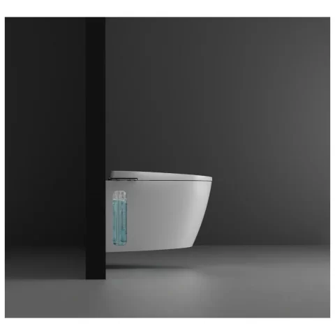 Set vas wc cu capac soft-close, suspendat, fara margine cu functie bideu, alb lucios