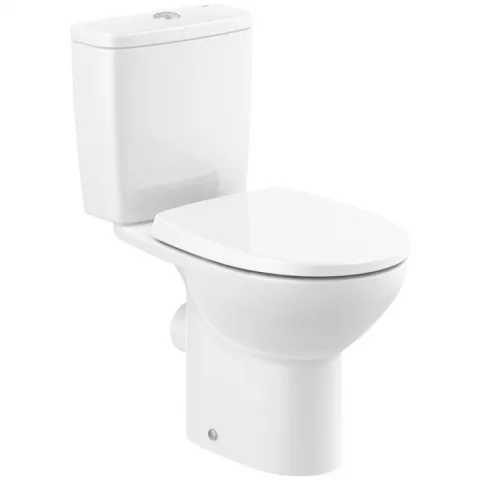 Set Vas WC Roca Victoria-N pe pardoseala cu rezervor aparent si capac, Rimless 35x66 cm evacuare verticala