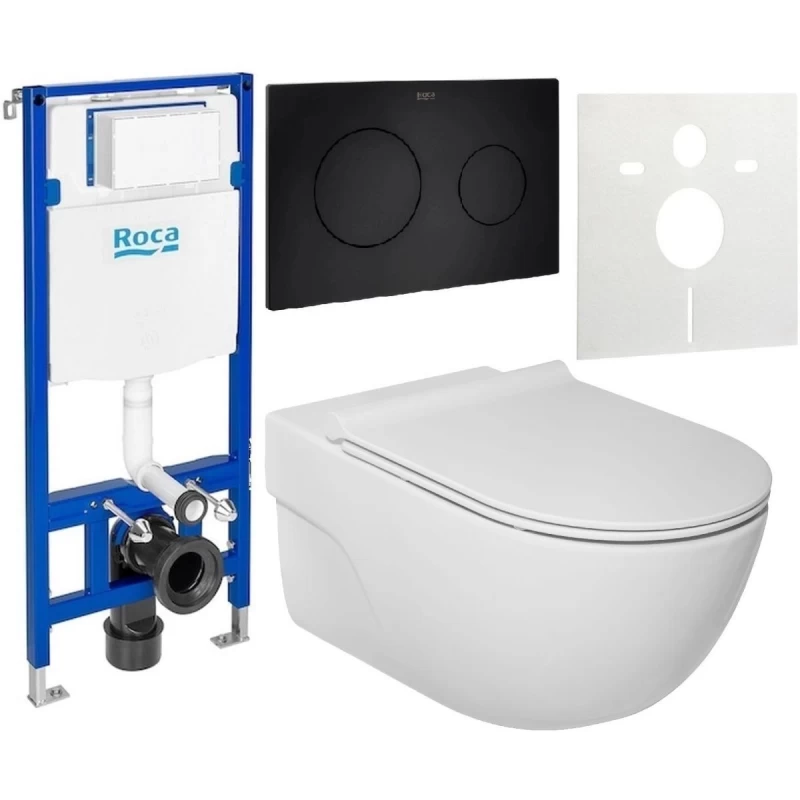 Set vas WC cu capac soft-close Roca Meridian A34H240000, Rezervor incastrat si clapeta Roca Duplo One, Garnitura Izolare fonica
