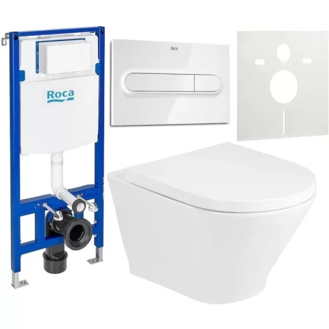 Set Vas WC cu capac soft-close Roca Gap Round, Rezervor Incastrat si clapeta Roca Duplo One, Garnitura Izolare Fonica 