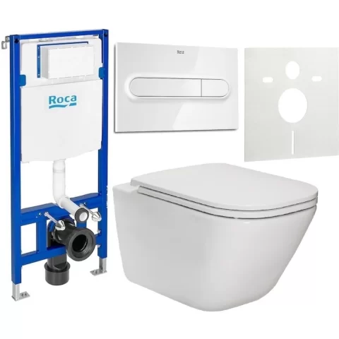 Set vas WC cu capac soft-close Roca Gap, Rezervor incastrat si clapeta Roca Duplo One, Garnitura de izolare fonica