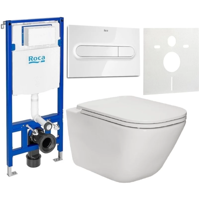 Set vas WC cu capac soft-close Roca Gap, Rezervor incastrat si clapeta Roca Duplo One, Garnitura de izolare fonica