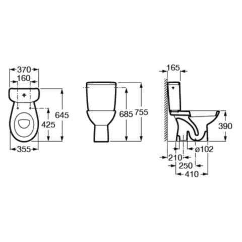 Set Vas WC Roca Adele pe pardoseala cu rezervor aparent si capac 36x65 cm evacuare verticala