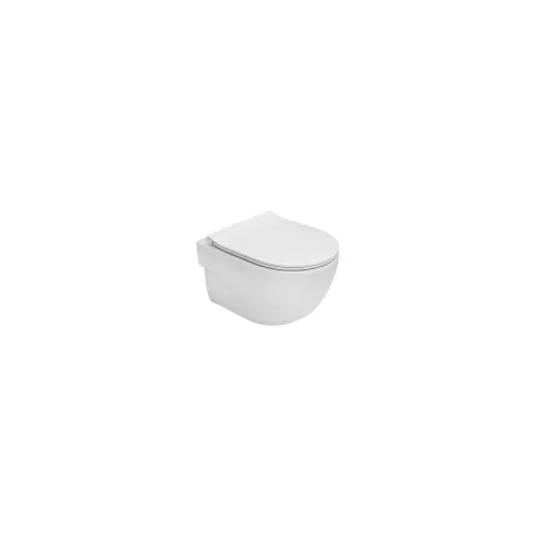Set Vas WC Roca Meridian suspendat cu capac soft close, Rimless 36x48 cm, evacuare orizontala